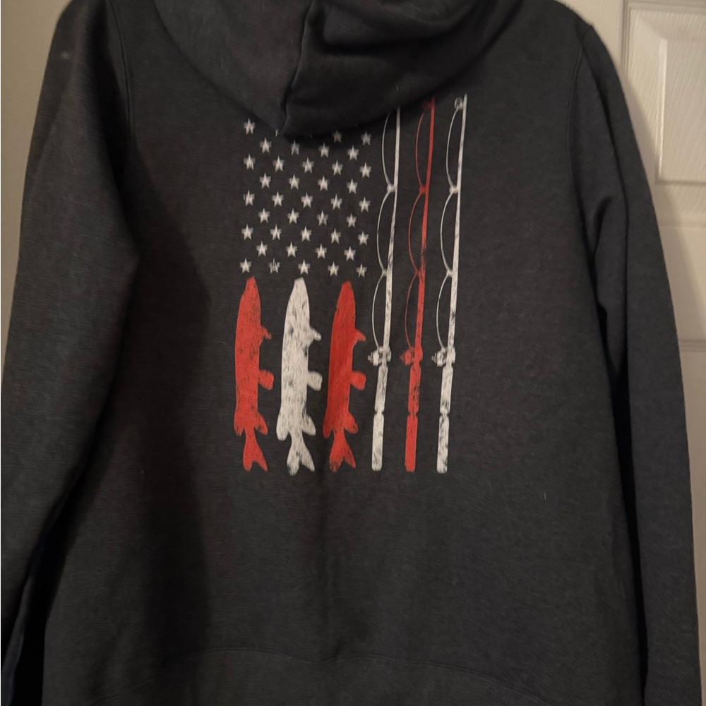 Gray Hoodie with Fishing Graphic